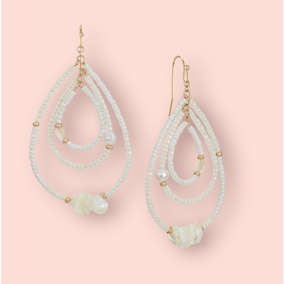 NEW! Mixed Bead Pear-Shape Orbital Statement Earrings. Drop type. - Picture 2 of 3